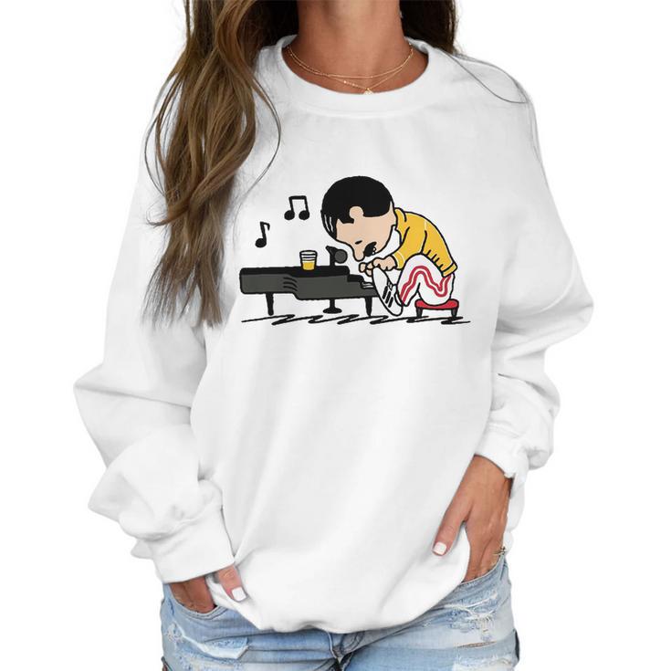 Freddie Mercury Peanuts Playing Piano And Dinking Wine Shirt Women Sweatshirt