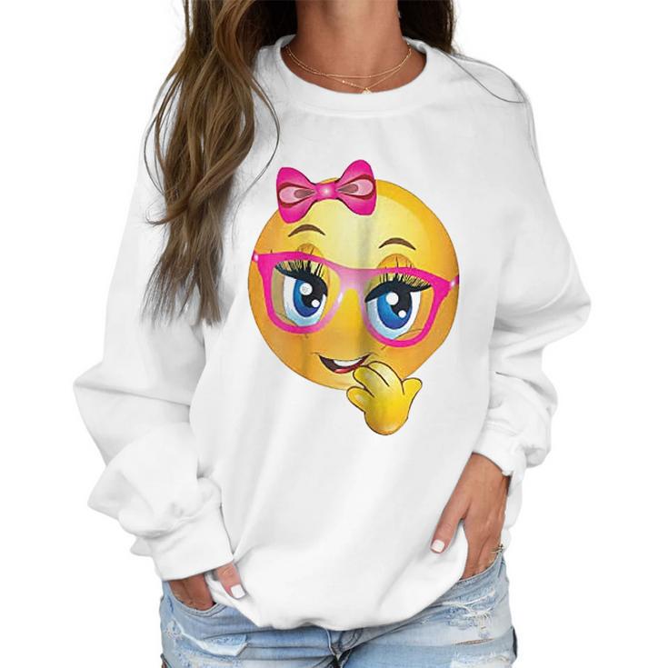 Smiling Girl Bling Face With Pink Glasses Women Emojis Women Sweatshirt