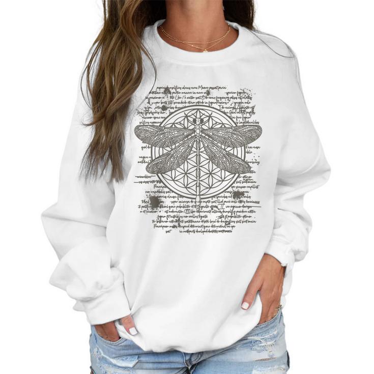 Spiritual Dragonfly Yoga Design Leonardo Da Vinci Vintage Women Sweatshirt