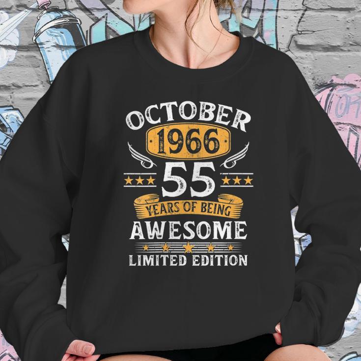 Womens 55 Years Old Birthday Vintage October 1966 Limited Edition V-Neck Women Sweatshirt Gifts for Her