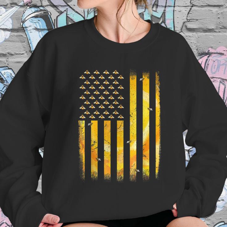 American Flag Honey Bee Honeycomb Beekeeper Beekeeping Women Sweatshirt Gifts for Her