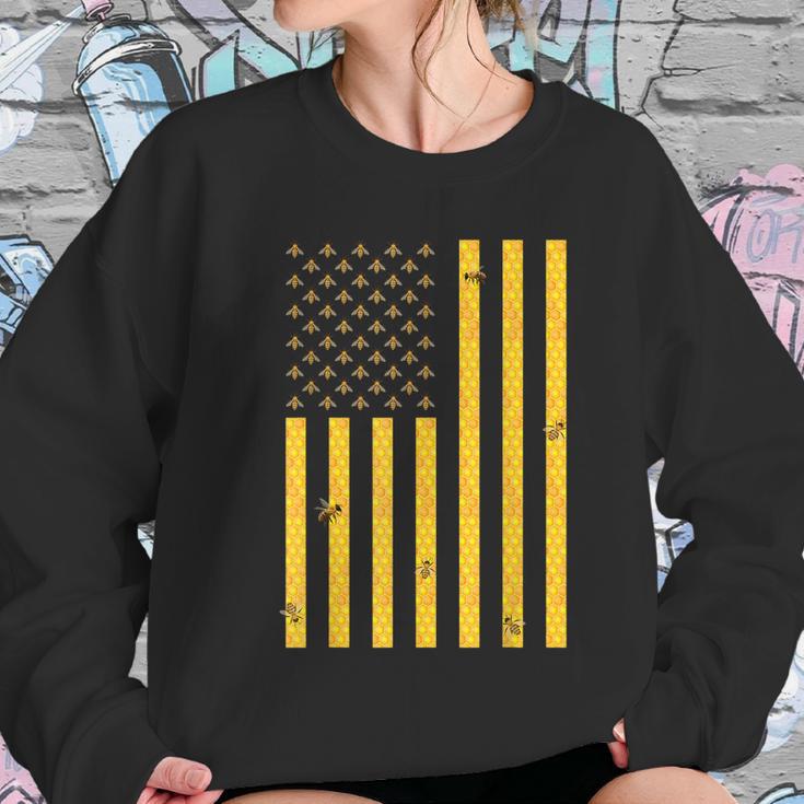 American Flag Honeycomb Honey Bee Beekeeping Beekeeper Women Sweatshirt Gifts for Her