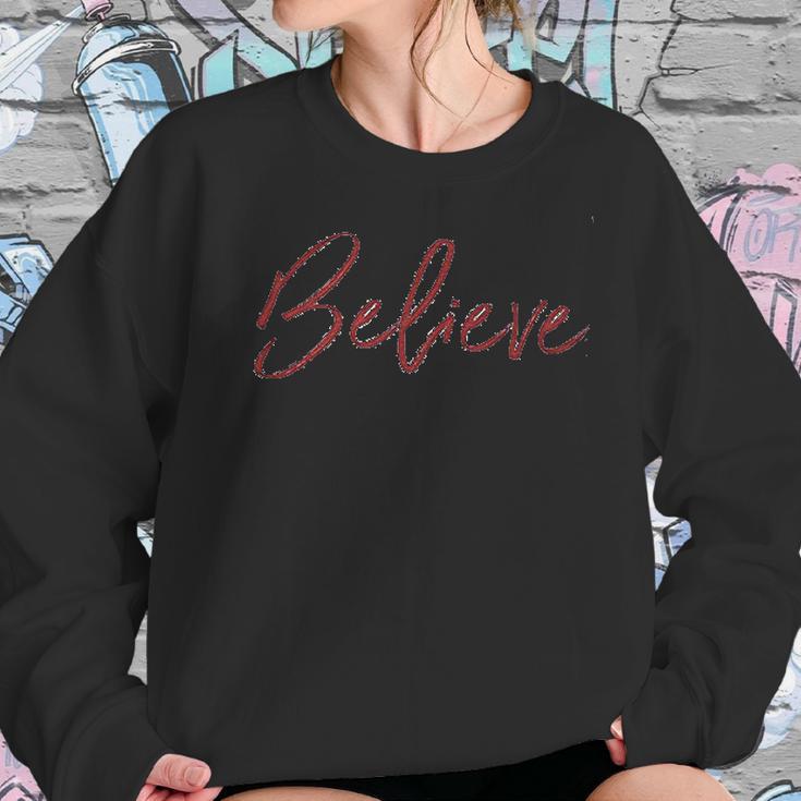 Apparel Kids Believe Christmas Red Raglan Women Sweatshirt Gifts for Her