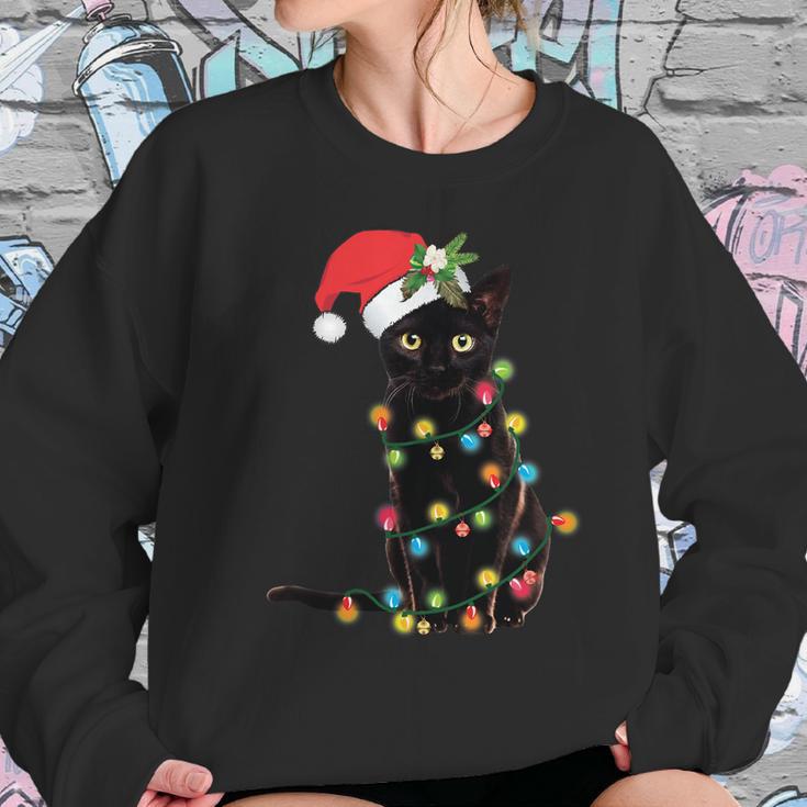 Black Santa Cat Tangled Up In Lights Christmas Santa Women Sweatshirt Gifts for Her