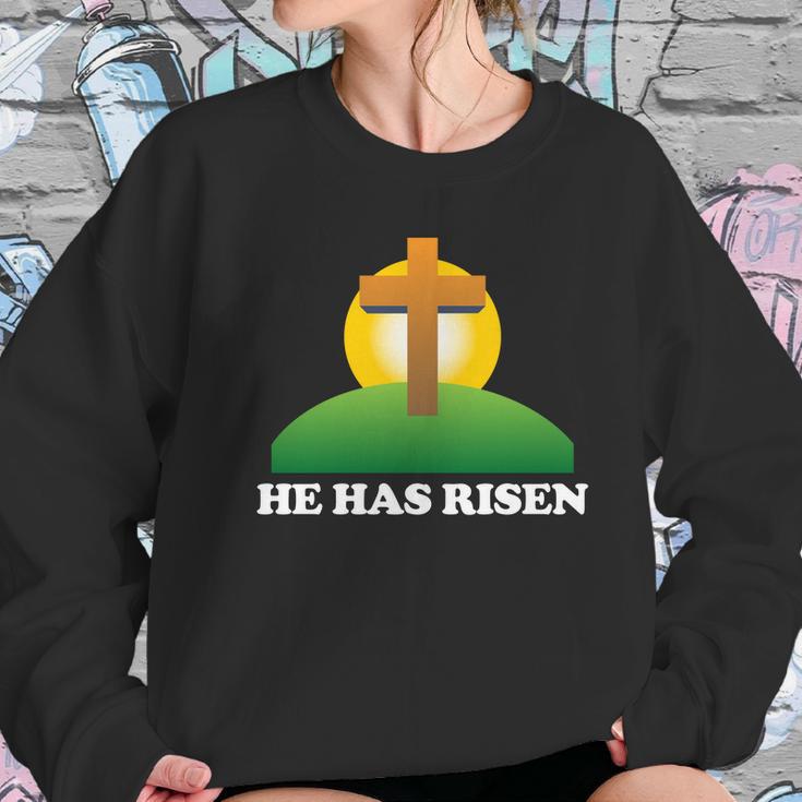 Christian Easter He Has Risen Christianity Cross Women Sweatshirt Gifts for Her