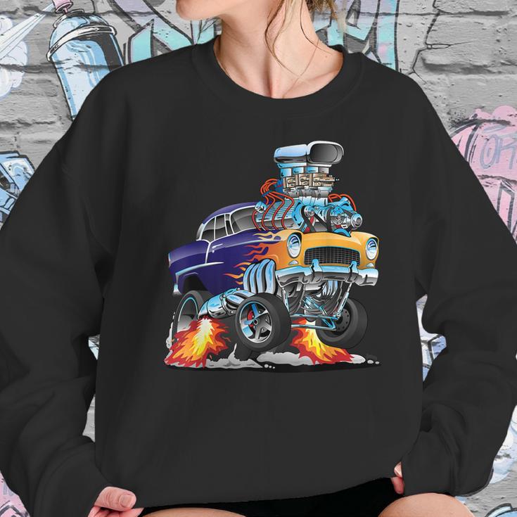 Classic Funny Fifties Muscle Car Hot Rod Dragster Cartoon Women Sweatshirt Gifts for Her