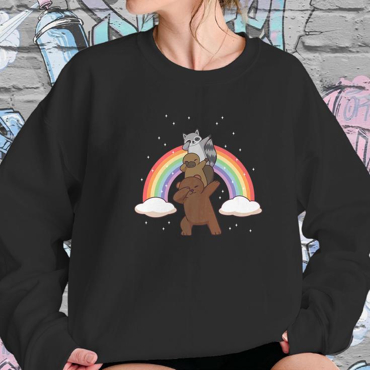 Dabbing Grizzly Bear Platypus Raccoon Rainbow Funny Women Sweatshirt Gifts for Her