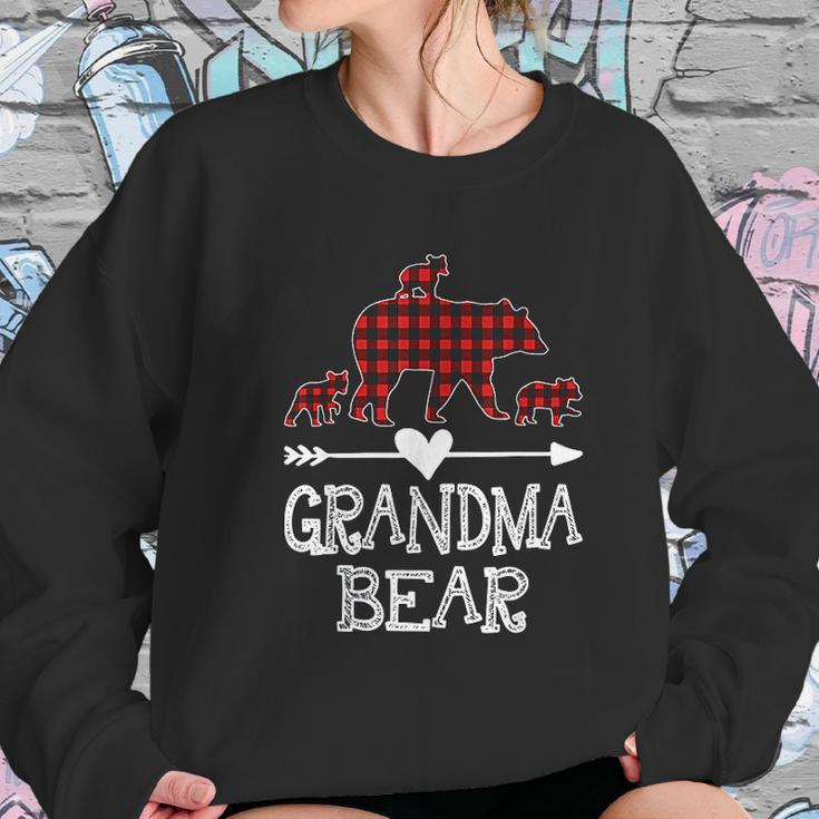 Grandma Bear Three Cubs Red Plaid Grandma Christmas Pajama Women Sweatshirt Gifts for Her