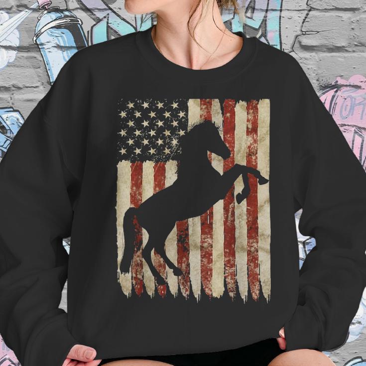 Horse American Flag Usa Patriotic Stallion Gift Women Sweatshirt Gifts for Her