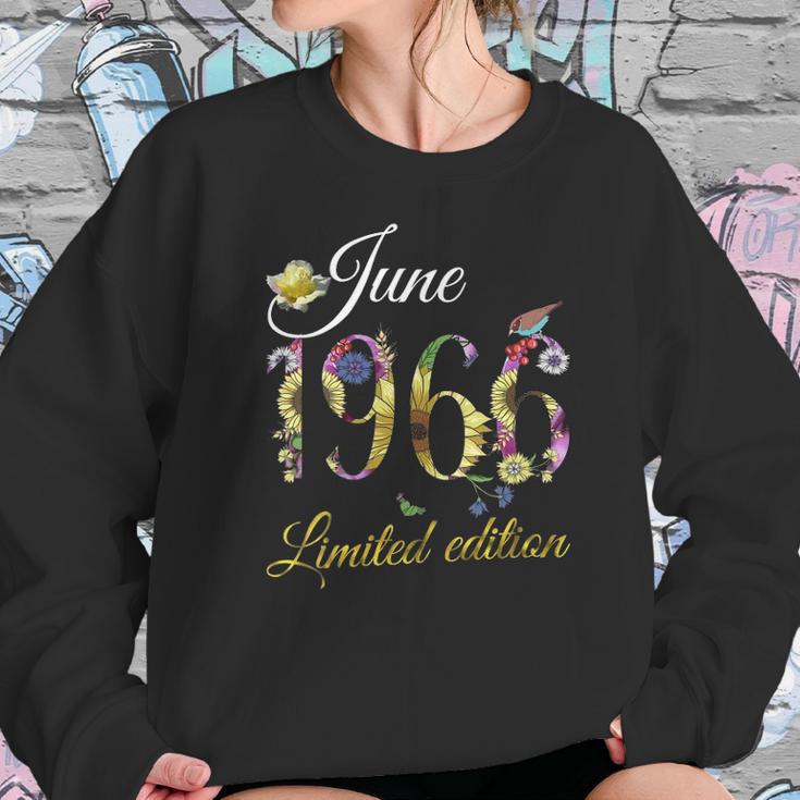 Womens June 1966 - 55 Years Old Sunflowers Floral 55Th Birthday Gift V-Neck Women Sweatshirt Gifts for Her