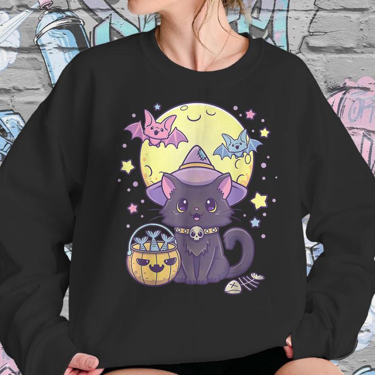 Kawaii Pastel Goth Cute Creepy Halloween Black Cat Witch Hat Men Women T-Shirt Graphic Print Casual Unisex Tee Women Sweatshirt Gifts for Her