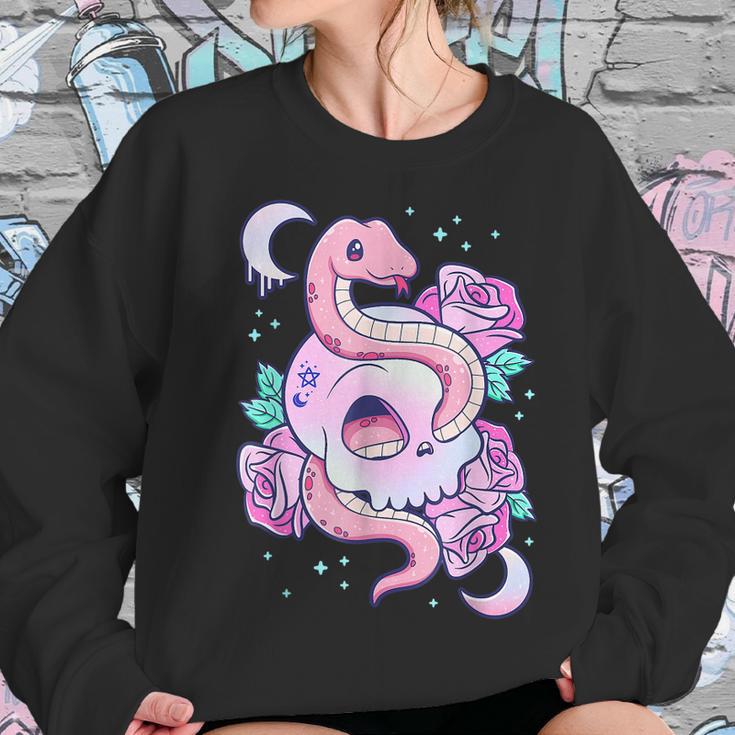 Kawaii Pastel Goth Cute Creepy Skull Serpent Snake Roses Men Women T-Shirt Graphic Print Casual Unisex Tee Women Sweatshirt Gifts for Her