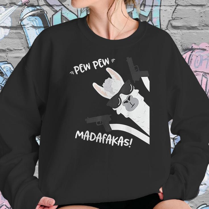 Llama Alpaca With Pistols Vintage Pewpewpew Madafakas Women Sweatshirt Gifts for Her