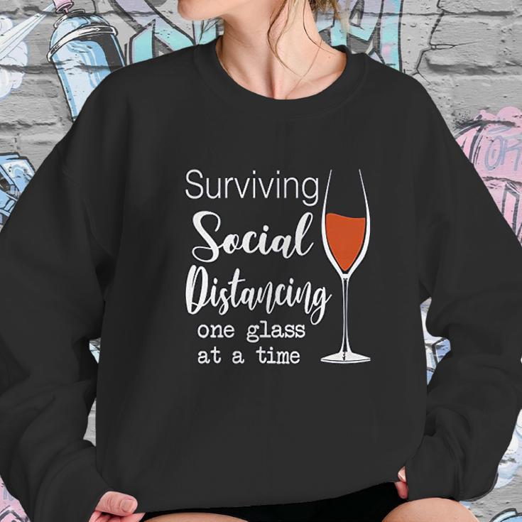 Lucoin Wine Surviving Social Distancing One Glass At A Time Women Sweatshirt Gifts for Her