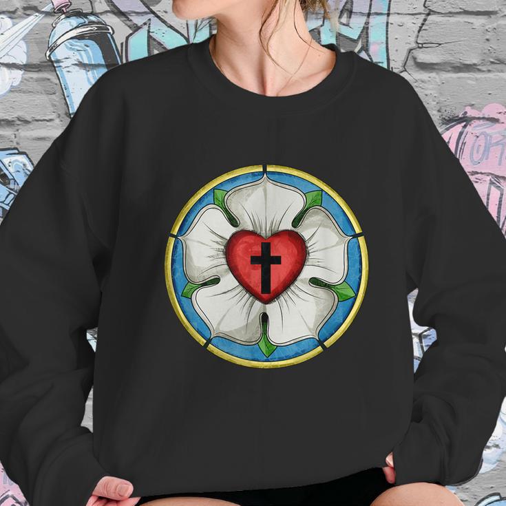 Luther Rose Seal Lutheran Symbol Christian Cross Graphic Design Printed Casual Daily Basic Women Sweatshirt Gifts for Her