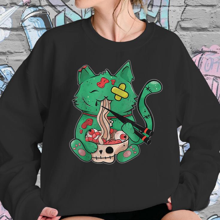 Pastel Goth Kawaii Creepy Cat Eating Ramen Noodles Halloween Men Women T-Shirt Graphic Print Casual Unisex Tee Women Sweatshirt Gifts for Her