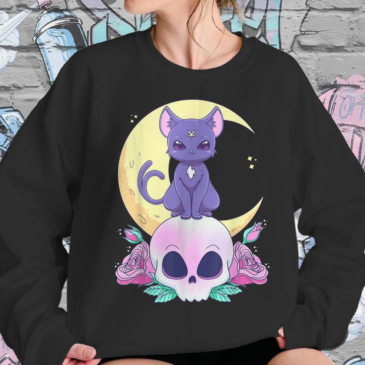 Pastel Goth Witchy Cat Cute Creepy Wiccan Cat And Skull Men Women T-Shirt Graphic Print Casual Unisex Tee Women Sweatshirt Gifts for Her