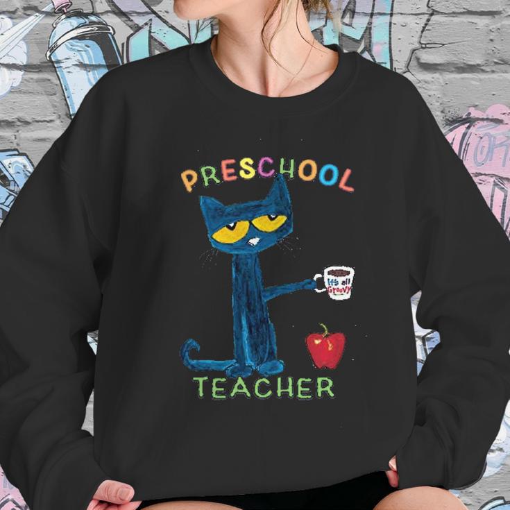 Pete The Cat With Coffee Preschool Women Sweatshirt Gifts for Her