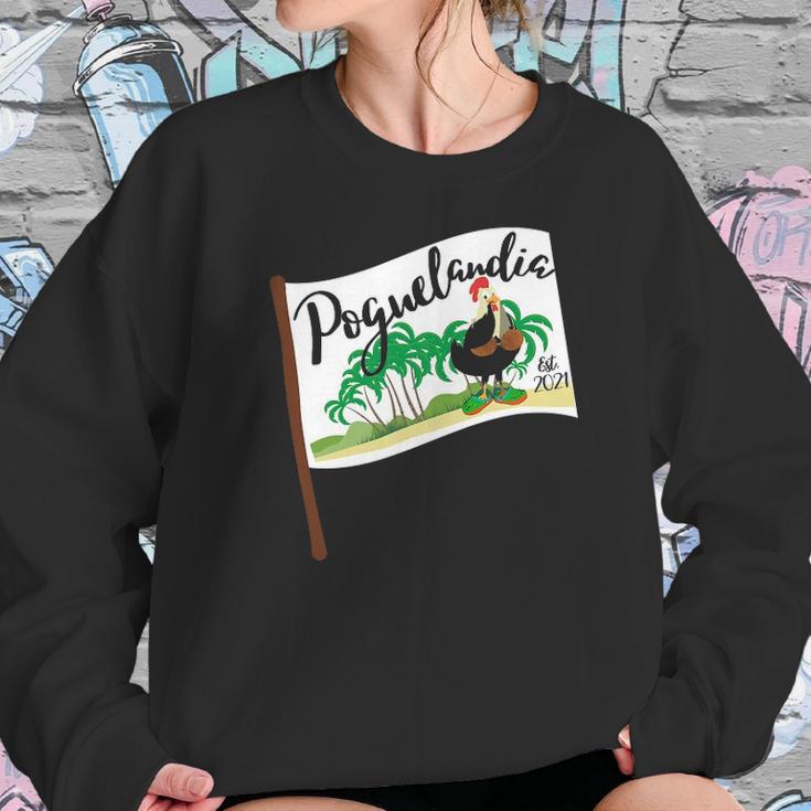 Poguelandia Flag With Chicken In Coconut Bra Women Sweatshirt Gifts for Her