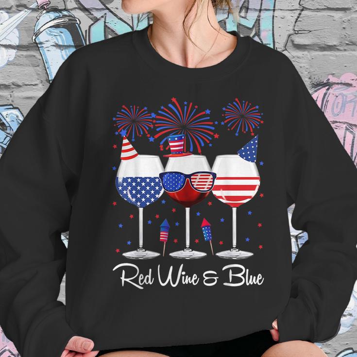 Red Wine & Blue 4Th Of July Wine Red White Blue Wine Glasses V9 Women Sweatshirt Gifts for Her