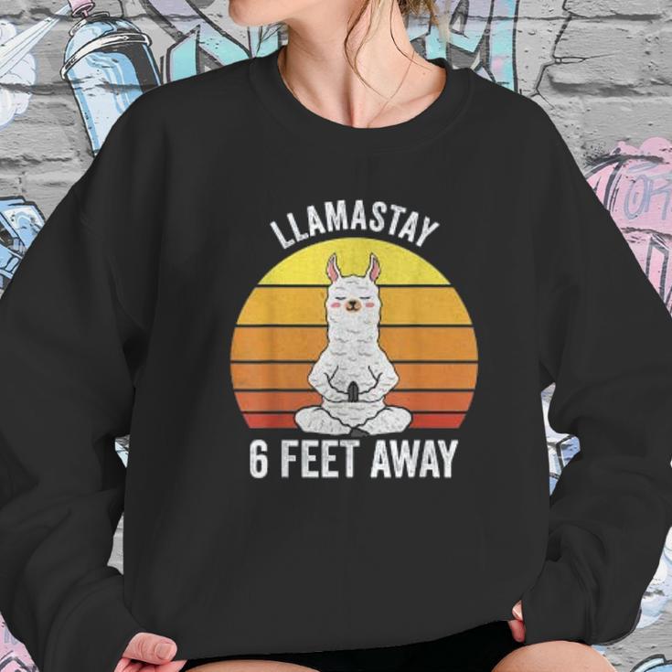 Retro Llamastay 6 Feet Away Llama Social Distancing Women Sweatshirt Gifts for Her