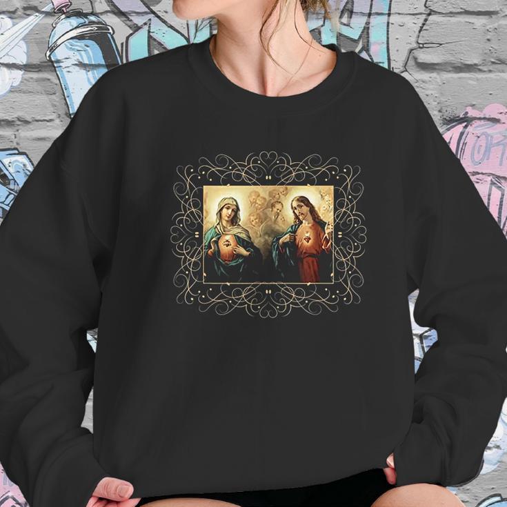 Sacred Heart And Immaculate Heart Picture Jesus And Mary Women Sweatshirt Gifts for Her