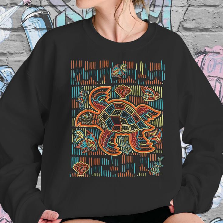 Sea Turtle Inspired By Mola Artwork Of Panama Kuna Women Sweatshirt Gifts for Her