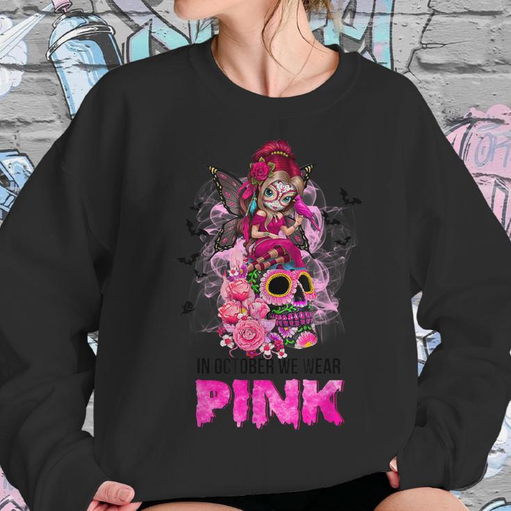 Sugar Skull Fight Breast Cancer Awareness Like A Girl Ribbon Men Women T-Shirt Graphic Print Casual Unisex Tee Women Sweatshirt Gifts for Her