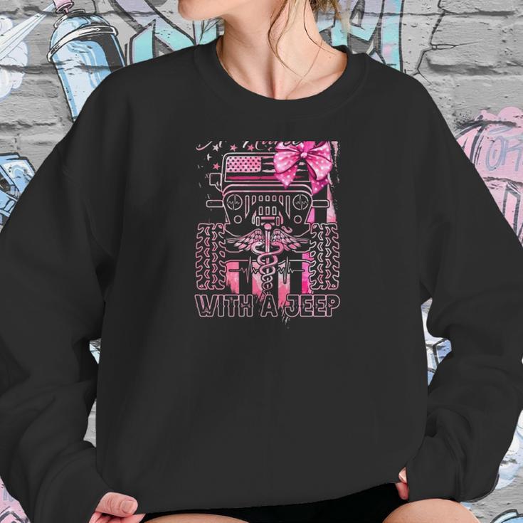 Never Underestimate A Nurse With A Jeep Truck Nurse American Flag Women Sweatshirt Gifts for Her