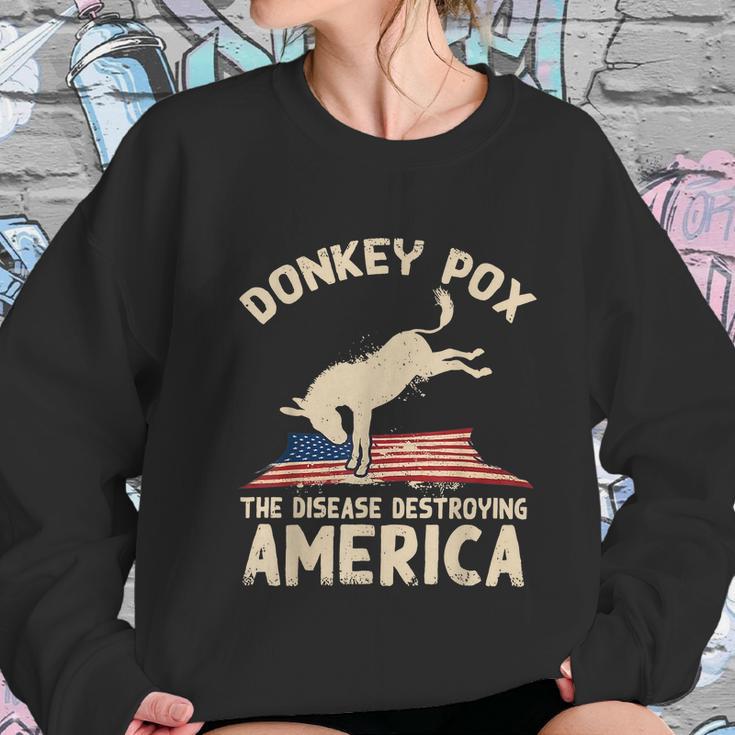 Us Flag Donkey Pox The Disease Destroying America Democratic Women Sweatshirt Gifts for Her