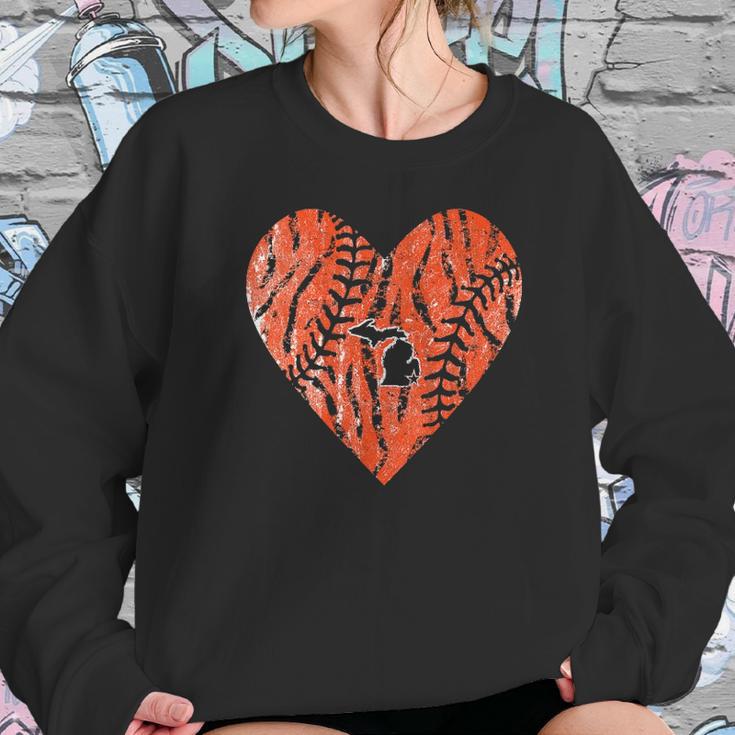 Womens Vintage Detroit Baseball Heart With Tiger Stripes Women Sweatshirt Gifts for Her