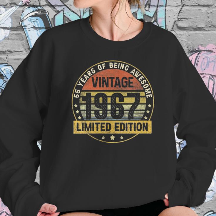 Womens Vintage Made In 1967 55 Years Old Gifts Retro 55Th Birthday V-Neck Women Sweatshirt Gifts for Her