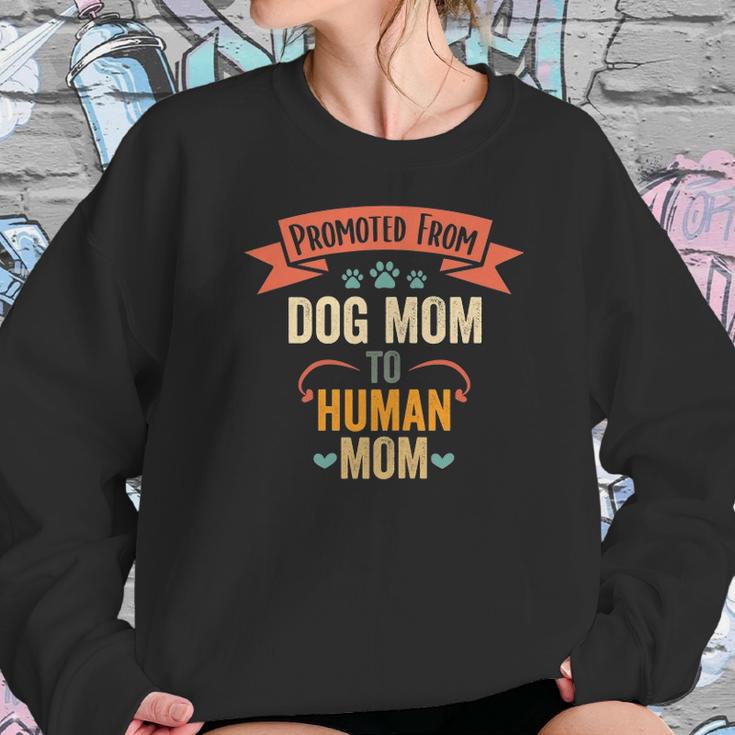 Womens Vintage Promoted From Dog Mom To Human Mom Women Sweatshirt Gifts for Her