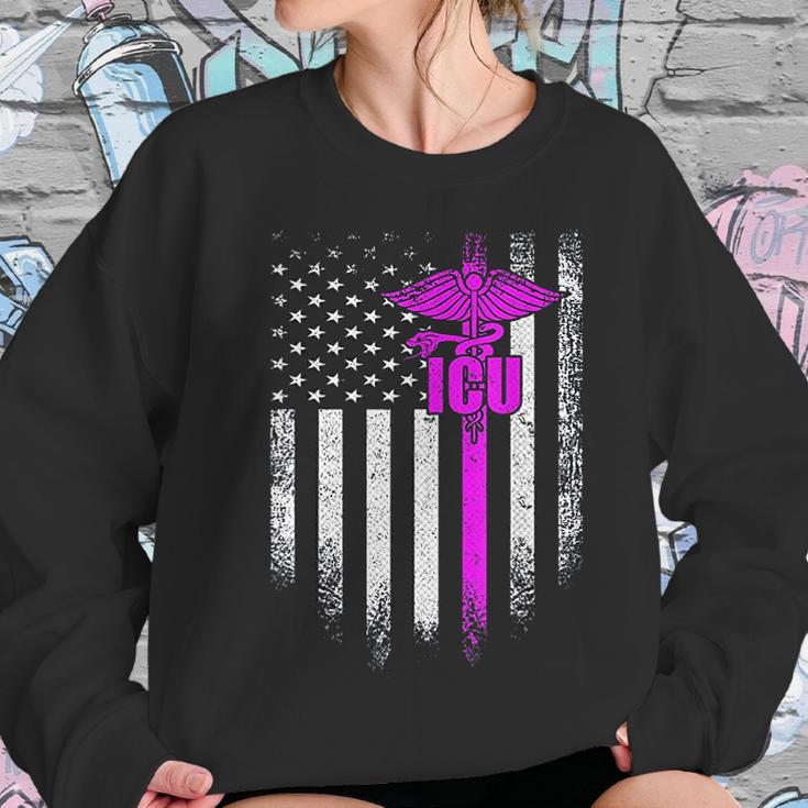 Vintage Usa Icu Intensive Care Unit Nurse American Flag Gift Women Sweatshirt Gifts for Her