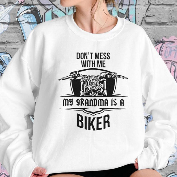 Brisco Brands Dont Mess With Me Grandma Is A Biker Newborn Baby Boy Girl Romper Women Sweatshirt Gifts for Her