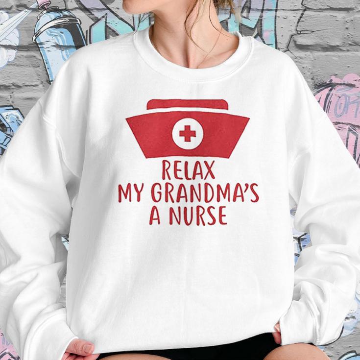 Brisco Brands Relax My Grandma Is A Nurse Newborn Baby Boy Girl Romper Women Sweatshirt Gifts for Her