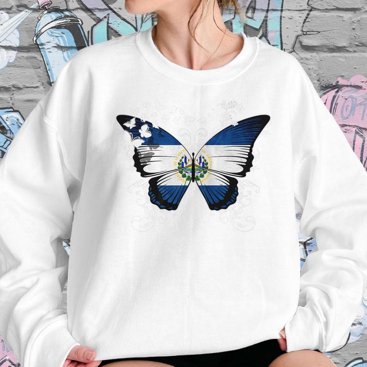 El Salvador Flag Salvadoran Flag Butterfly Women Sweatshirt Gifts for Her