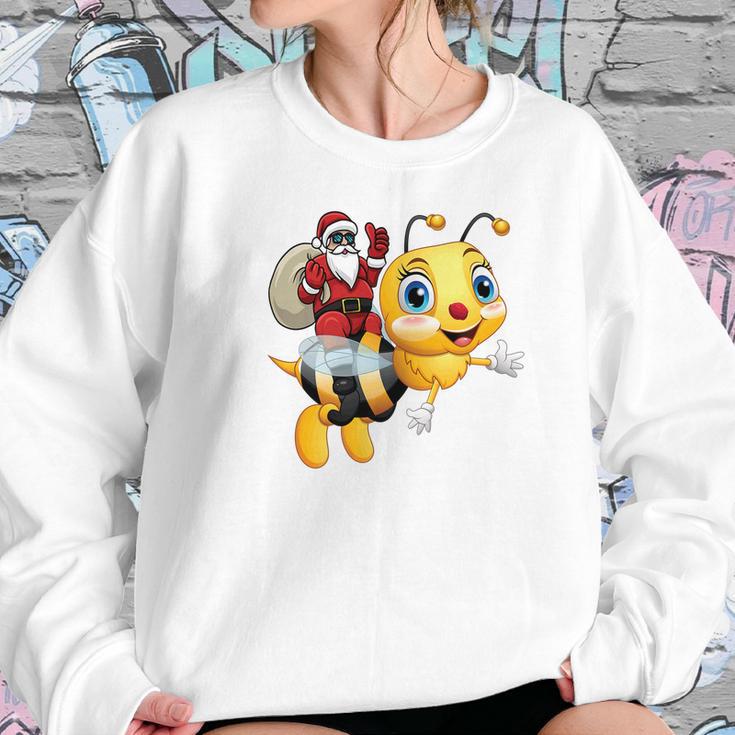 Funny Bee Christmas Santa Riding On Honey Bee Women Sweatshirt Gifts for Her