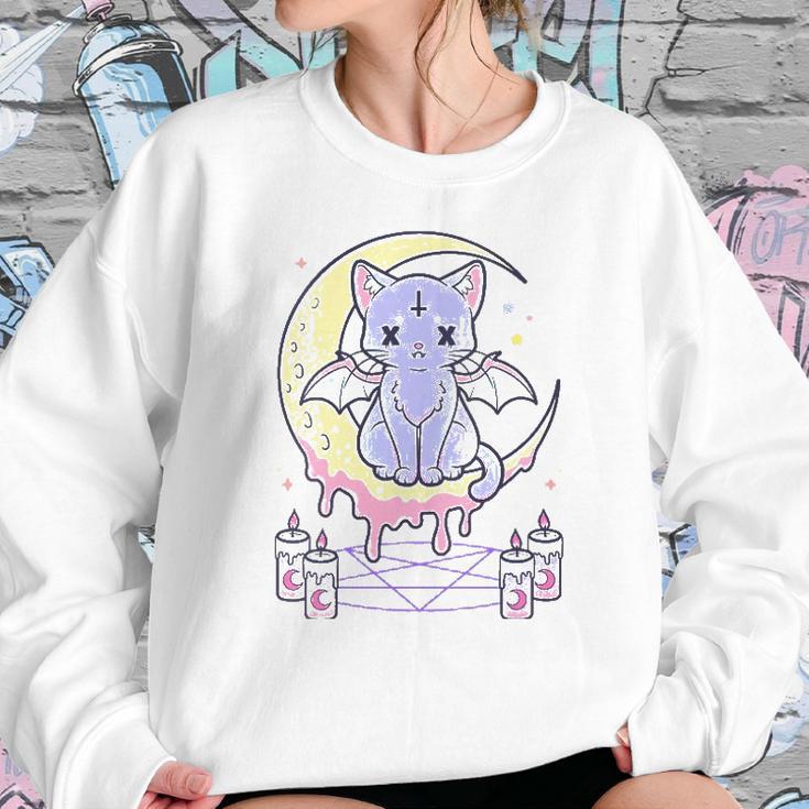 Womens Kawaii Pastel Goth Cute Creepy Black Cat V-Neck Women Sweatshirt Gifts for Her