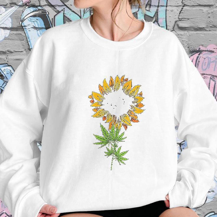 Marijuana Leaf Cannabis Sunflower Cool Stoner Gifts Women Sweatshirt Gifts for Her