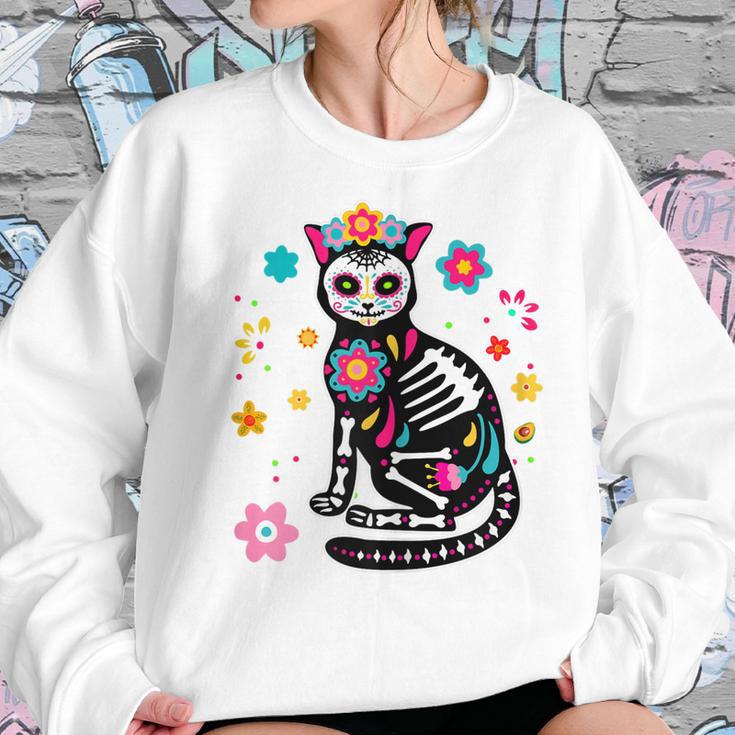 Womens Mexican Cat Dia De Los Muertos Sugar Skull Day Of The Dead Women Sweatshirt Gifts for Her