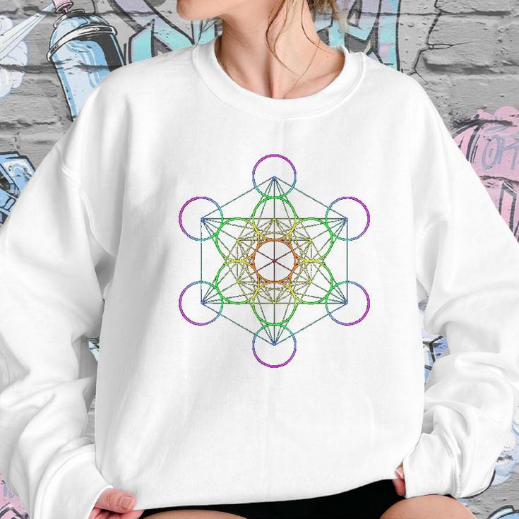 Rainbow Metatrons Cube Sacred Geometry Women Sweatshirt Gifts for Her