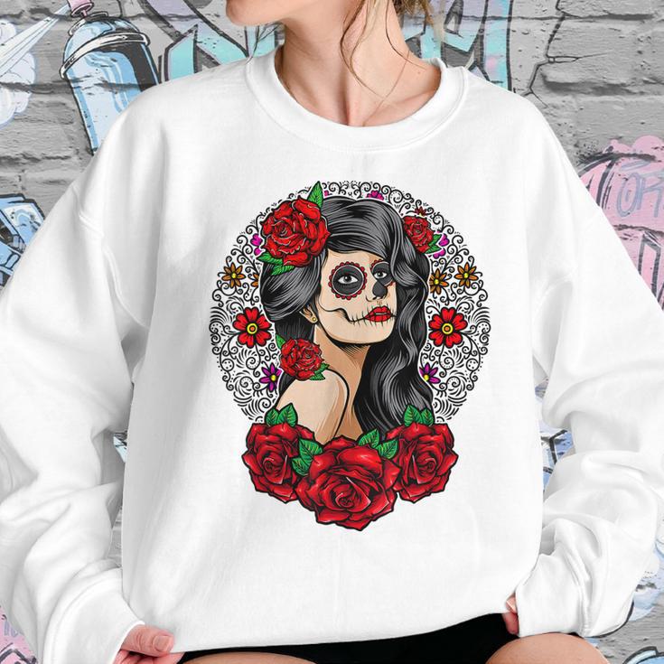 Sugar Skull Day Of The Dead Dia De Los Muertos Flowers Women Sweatshirt Gifts for Her