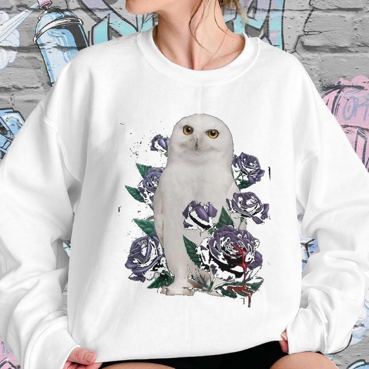 A White Owl And Purple Roses Women Sweatshirt Gifts for Her