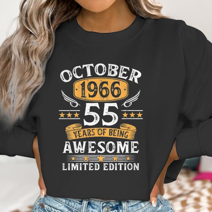 Womens 55 Years Old Birthday Vintage October 1966 Limited Edition V-Neck Women Sweatshirt Gifts for Women