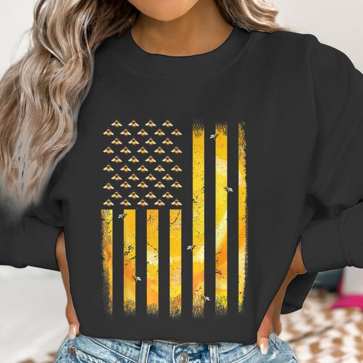 American Flag Honey Bee Honeycomb Beekeeper Beekeeping Women Sweatshirt Gifts for Women