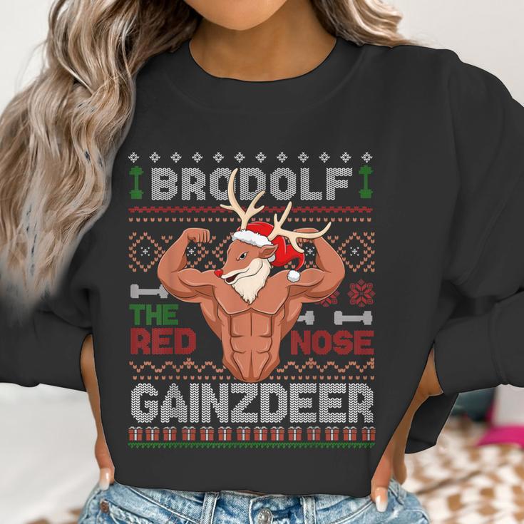 Brodolf The Red Nose Gainzdeer Gym Ugly Christmas Sweater Women Sweatshirt Gifts for Women