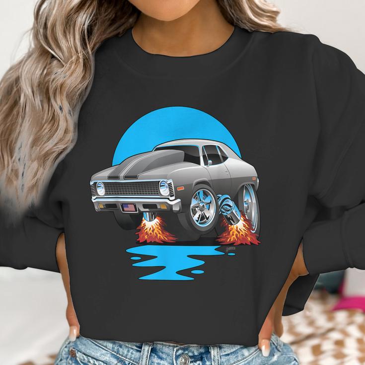 Classic Seventies Muscle Car Funny Dragster Hot Rod Cartoon Women Sweatshirt Gifts for Women