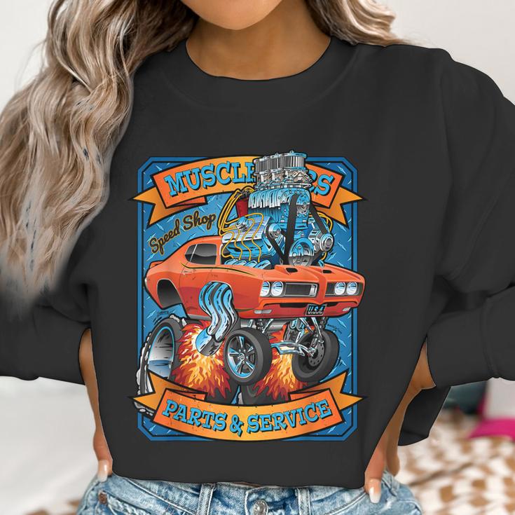 Classic Sixties Muscle Car Funny Dragster Hot Rod Cartoon V2 Women Sweatshirt Gifts for Women