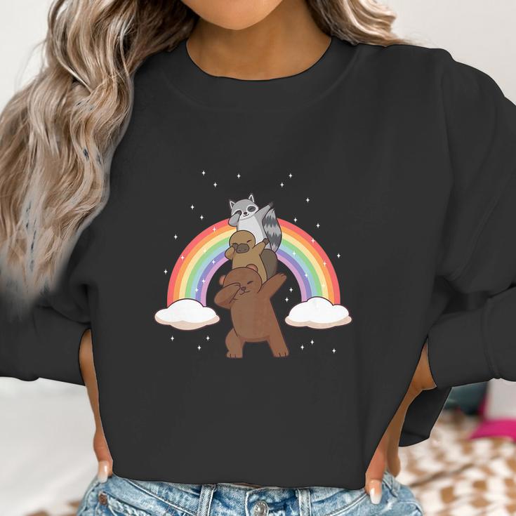 Dabbing Grizzly Bear Platypus Raccoon Rainbow Funny Women Sweatshirt Gifts for Women